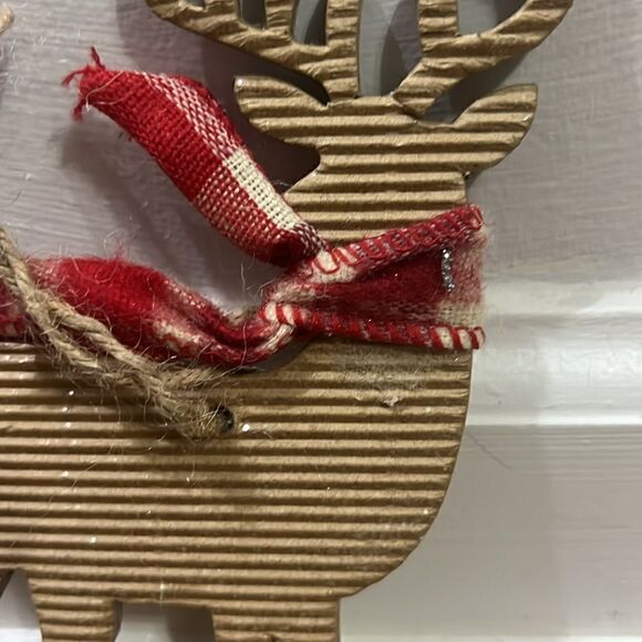 (2) Handmade Reindeer Snowman Christmas Ornaments Sparkly 4” x 6” Jingle Bells - Picture 9 of 14